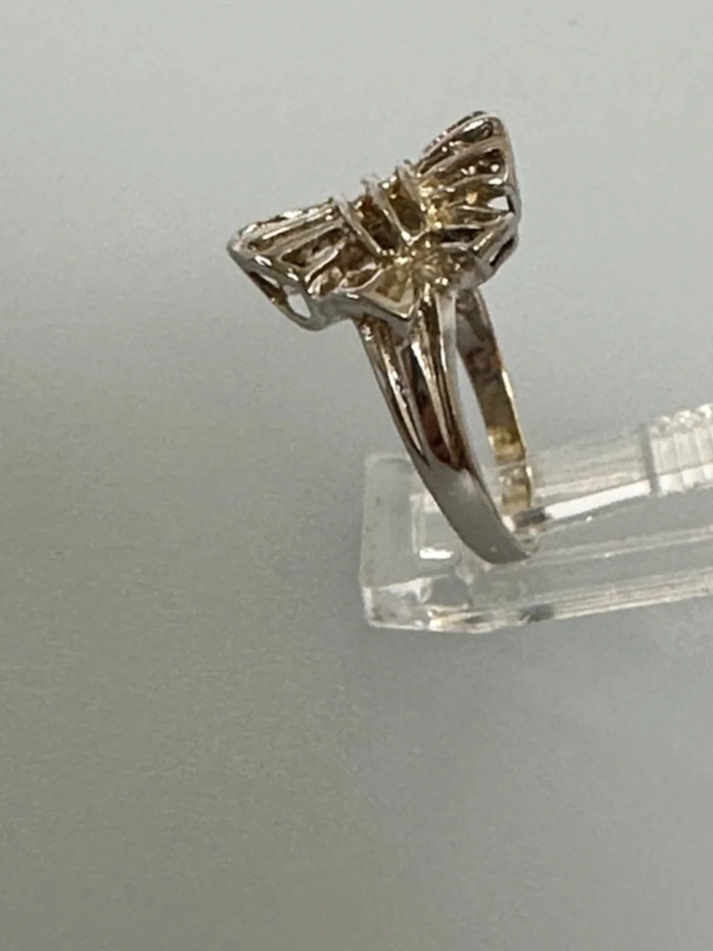 Sterling Silver Bow-Style Ring with Gold-Tone Accents